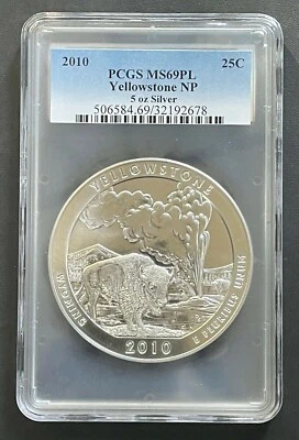 2010 Yellowstone Wyoming Quarter 5ozt. Silver PCGS Graded MS-69 Proof Like - Image 1 of 4