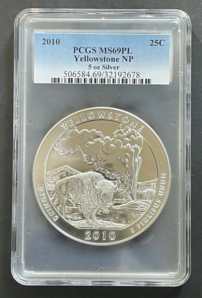 2010 Yellowstone Wyoming Quarter 5ozt. Silver PCGS Graded MS-69 Proof Like - Image 1 of 4