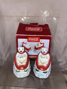 Coca Cola Polar Bear And Cubs In Sleighs Salt & Pepper Shakers - Picture 1 of 6
