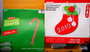 Lot 2 Kids Craft Kits-Candy Cane Bead Ornaments-Felt Stocking Christmas Ornament - Picture 1 of 9