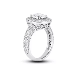 Anillo de piedra lateral halo de platino con diamantes extraídos tierra redonda D/SI1 de 3,63 quilates - Imagen 1 de 6