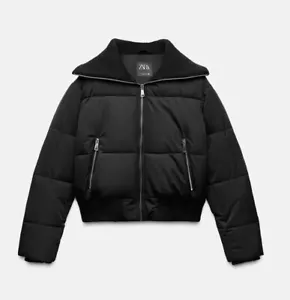 ZARA WATER REPELLENT PADDED ANORAK WITH RIBBED TRIMS SHORT CROP JACKET SIZE L - Picture 1 of 9