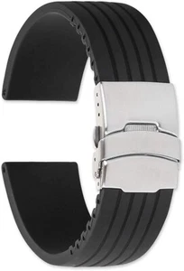 20MM, 22MM, or 24mm Black Ullchro Silicone Rubber Watch Band US Seller