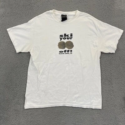 复古 Ski Your Nuts Off 衬衫成人大号白色短袖户外喜剧 — 第 1/4 张图片
