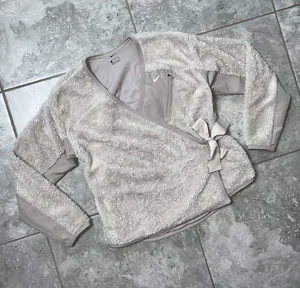 NIKE Sherpa Plush Long Sleeve Wrap Bow Sweatshirt Jacket y2k 929839 008 Sand S - Picture 1 of 24