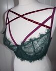 Stunning! Forest Green &amp; Burgundy Lace/Velvet Quality Valentine&#39;s  Bra 36DD