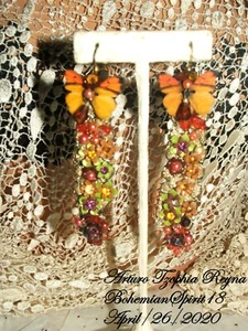 Arturo E.Reyna BUTTERFLY PETITE FLOWERS Rhinestone HANDMADE CHARMS EARRINGS - Picture 1 of 5