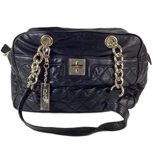 Vintage DKNY Black Quilted Leather Chain Strap Handbag with Dustbag - Picture 1 of 9
