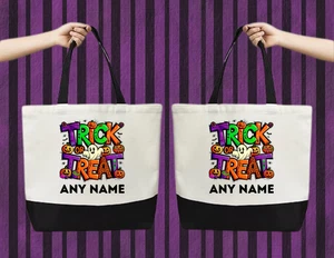 PERSONALISIERTE TRAGETASCHE TRICK OR TREAT LEINWAND - Bild 1 von 2