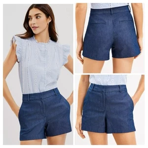 NWT Ann Taylor LOFT Riviera Denim 4” Dark Blue Wash Shorts Size 12 - Picture 1 of 11