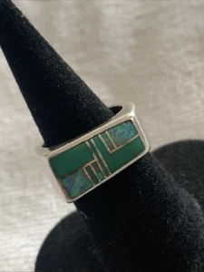 Anillo Navajo Vintage Turquesa Y Ópalo Incrustación Plata Esterlina Talla 5.75 - Imagen 1 de 13