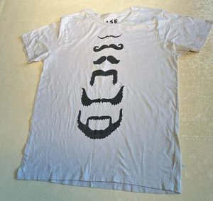 Vintage Case Study Mens Grey Cott Knit T-Shirt Mustache Print Front Sz L Used - Picture 1 of 3