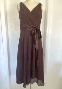 Evan Picone Swing Dress Womens 16 Chocolate Brown Chiffon Flowy Ruffles  - Picture 1 of 5