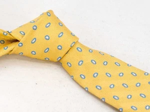 Brooks Brothers Silk Tie Yellow Blue Foulard Boys Designer Necktie USA - Picture 1 of 5