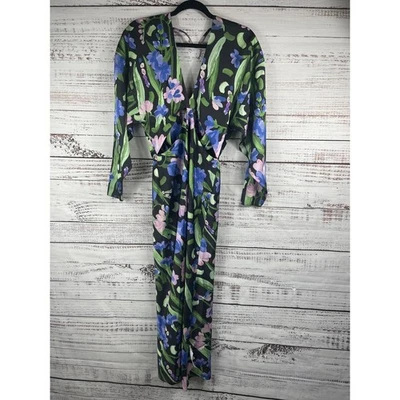 Vestido para mujer edición ASOS $189 EE. UU. 4 floral negro verde azul escote en V maxi Foto 1 de 4