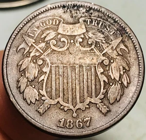1867 Two Cent Piece 2C Ungraded Post Civil War Date US Copper Coin CC28142 - Picture 1 of 4