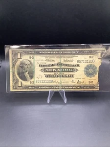 Series 1914 $1 New York Federal Reserve Bank Blue Seal Horse Blanket Low Grade - Picture 1 of 8