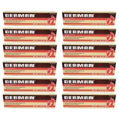 Paquete de 12 crema antimicótica Derman de 1,76 onzas para pie de atleta tiña inguinal ri... Foto 1 de 4