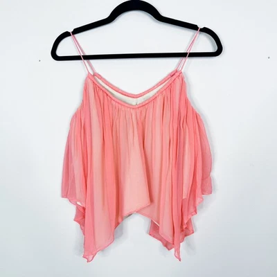 Elizabeth and James Silk Layered Tank Top XSmall XS Pink Cream Asymmetric Hem - Image 1 of 4