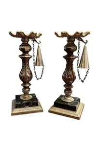 Vintage Pair of Ornate Marble Based Silver Tone Candlesticks & Attached Snuffers - Picture 1 of 12