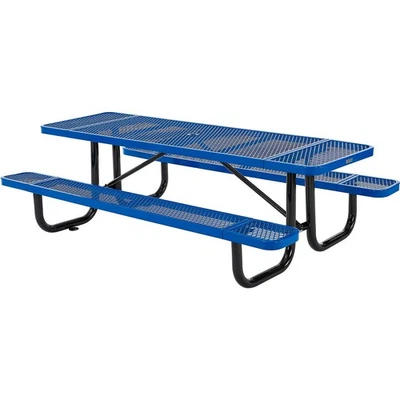 Mesa de picnic rectangular Global Industrial 8'L metal expandido azul Foto 1 de 4