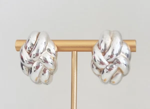 Vintage 925 Sterling Silver Thailand Modernist Shiny Twisted Woven Post Earrings - Picture 1 of 7