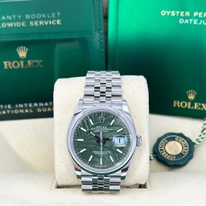 Pre-owned Rolex Datejust 36 2024 Green Palm Jubilee,126200-0019 Complete - Picture 1 of 14