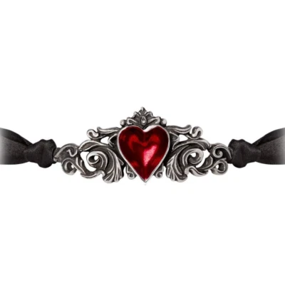 Gargantilla Alquimia Gótica Esposo Collar Ornamentado Corazón Rojo Corbata Peltre Fino P986 Foto 1 de 4