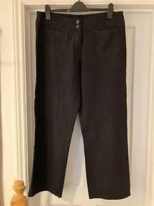 Marks & Spencer womans linen mix straight leg trousers navy blue 18 M - Picture 1 of 5
