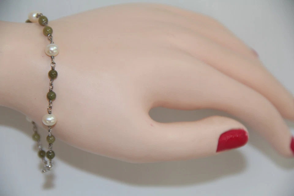 Blue Nile Sterling Silver Pearl and Chalcedony Bracelet. RARE Gorgeous Foto 1 de 4