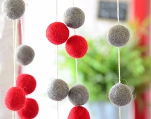 RED GREY "CHRISTMAS" felt ball garland. Baby Nursery. Kids Pom Pom Wall Decor. - Picture 1 of 5