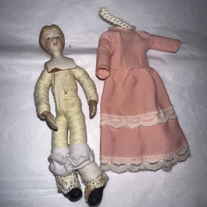 Beautiful, 5" German antique bisque shoulderhead, dressed dollhouse lady doll - Picture 1 of 6