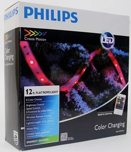 Luz de cuerda plana Philips LED 12 ft 8 opciones de colores control remoto inalámbrico nuevo en caja - Imagen 1 de 4