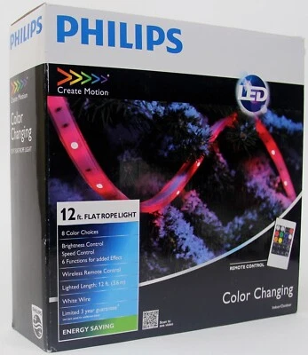 Philips LED 12 pies cuerda plana luz 8 opciones de color control remoto inalámbrico nuevo en caja Foto 1 de 4