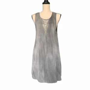 Forever 21 Gray Acid Wash Deep V Neck Lace Up Sleeveless Dress Size Medium - Picture 1 of 6