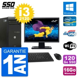 PC Tour HP Pro 3400 MT Ecran 22" Core i3-2120 RAM 16Go SSD 120Go Windows 10 Wifi - Imagen 1 de 9