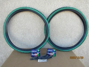 [2] 26''x 1.95 BLACK & GREEN BICYCLE TIRES, TUBES & LINERS FOR MTB, CRUISER, ETC - Picture 1 of 5