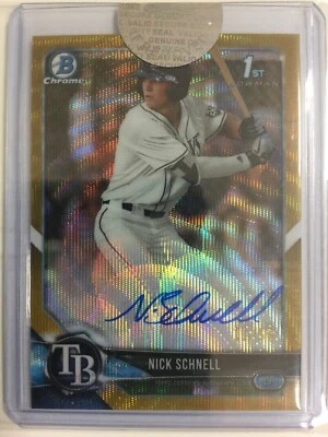 Nick Schnell 11/50 2018 Bowman Chrome Gold Wave Refractor Rookie Prospect Auto - Image 1 of 3