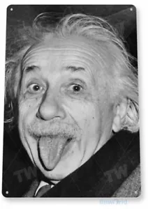 INSEGNA LATTA EINSTEIN 11 X 8 AUTO AUTOMOBILE MECCANICO PUBBLICITÀ MATEMATICA PSICHEDICA - Foto 1 di 1