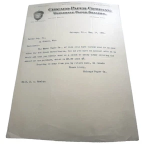 Chicago Paper Company Membrete 1906 Efímero Illinois Gráficos Carta RARA IL - Imagen 1 de 5