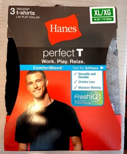 Hanes Men's Perfect T Tagless Shirts 3 Ct. 2 Black 1 Gray XL 46-48" - Picture 1 of 2