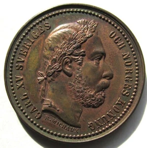 1872 Suecia Muerte de Carl XV 31mm Medalla de Bronce por Michaux - Imagen 1 de 2