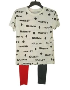 DC Comics Girls Harley Quinn Pant Set Leggings T-Shirt S 16 New - Picture 1 of 7