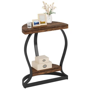 2-Tier Half Round Accent Side Table with Storage, Sofa End Table Space Saving - Picture 1 of 12