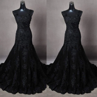 Black Gothic Wedding Dresses Lace Mermaid Sleeveless Cosplay Vintage Bridal Gown - Image 1 of 4