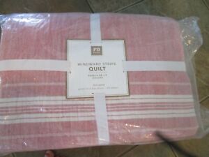 Pottery Barn Teen Windward stripe full queen quilt red  New with tags