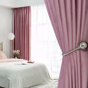 Premium Eyelet Curtain Thick Velvet Room Darkening 80% Blockout Dust Pink - Picture 1 of 5