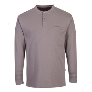 Portwest FR32 FR Antistatic Henley Moisture Wicking Fabric Long Sleeve - Picture 1 of 5