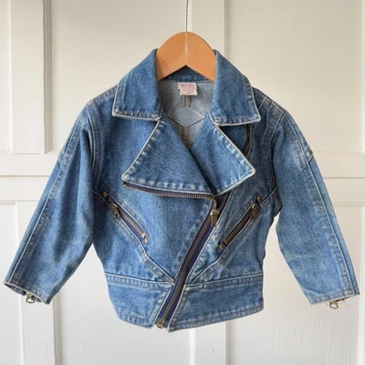 Vintage 80s Goldiggers Kids Denim Biker Moto Jacket Baby sz 2T - Image 1 of 4