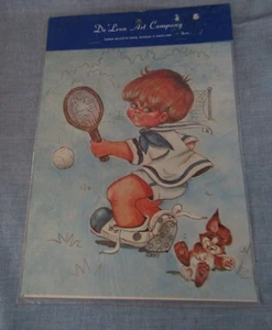VINTAGE DE`LEON DECOR DECOUAGE WALL ART  BOY TENIS ACE SIGNED KATHY - Picture 1 of 3
